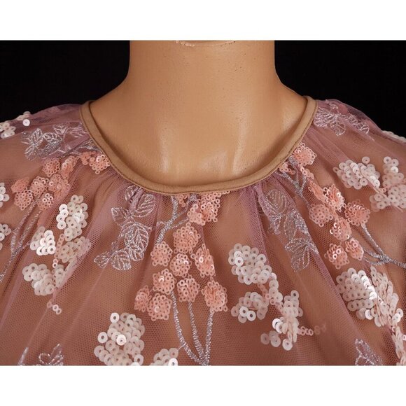 Self-Portrait Lace And Sequin Floral Midi Dress Size US 4 Pink $550 - Picture 4 of 16